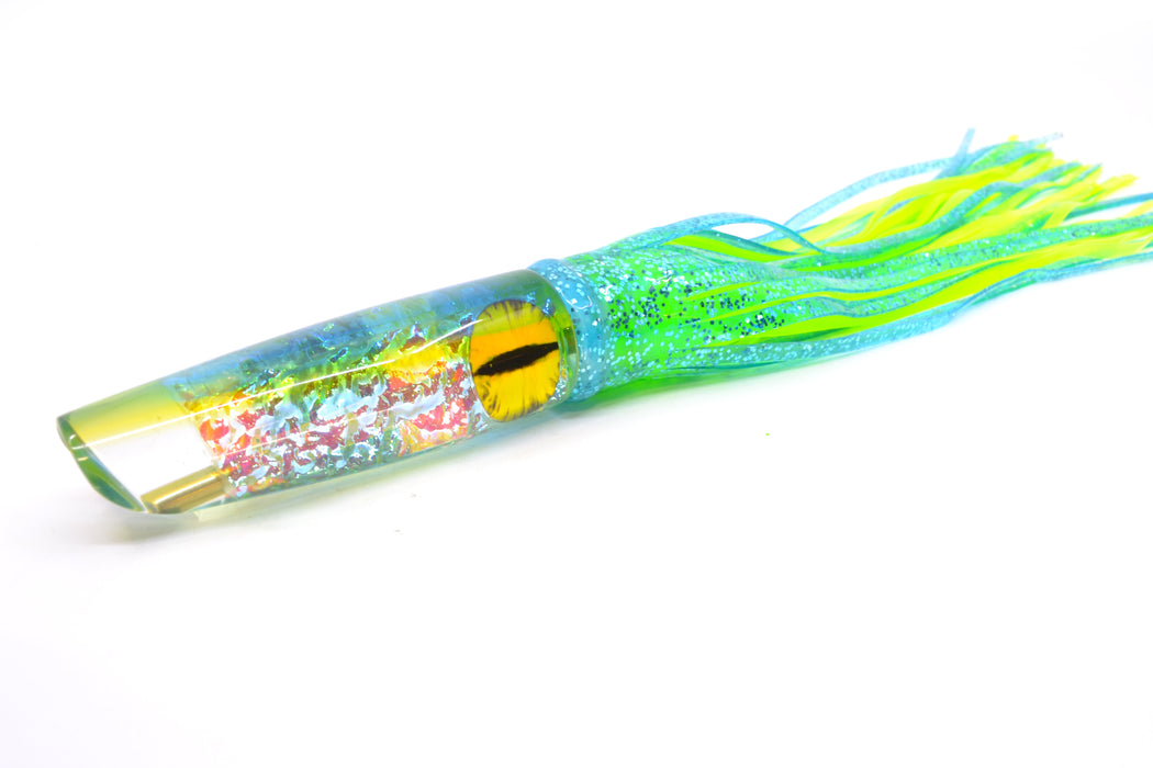 Coggin Lures Ice Rainbow Dichro Ice Blue-Yellow Back Old Style Stick Swimmer 12" 8oz Skirted
