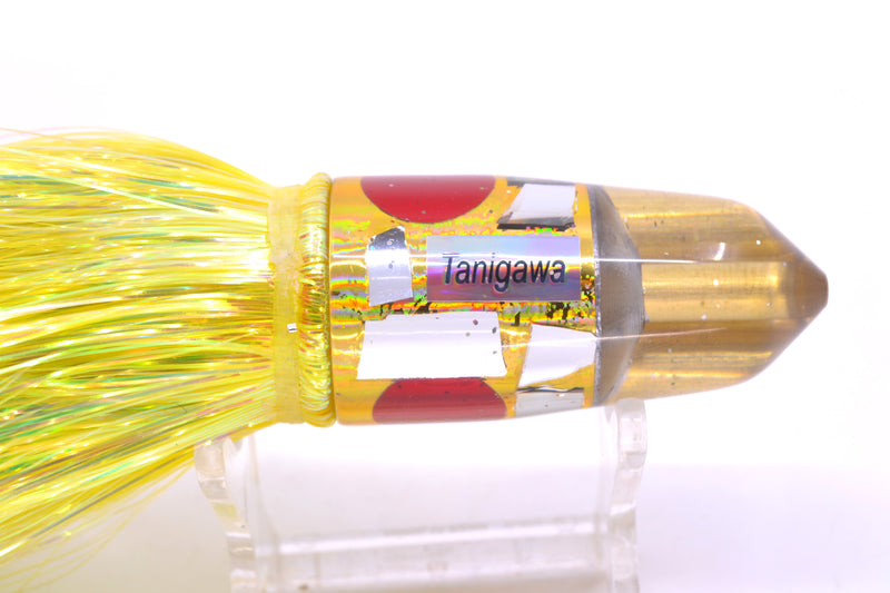 Tanigawa Lures Gold Aurora Cracked Glass 2-Hole Bullet 7" 6oz Flashabou Yellow/Blue