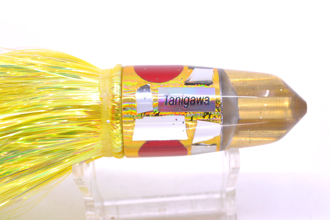 Tanigawa Lures Gold Aurora Cracked Glass 2-Hole Bullet 7" 6oz Flashabou Yellow/Blue