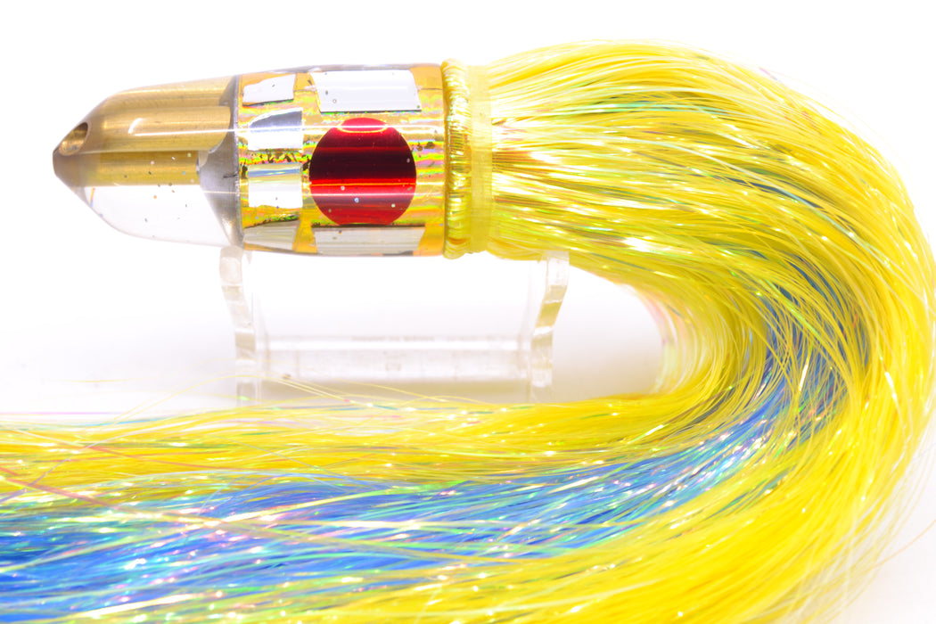 Tanigawa Lures Gold Aurora Cracked Glass 2-Hole Bullet 7" 6oz Flashabou Yellow/Blue