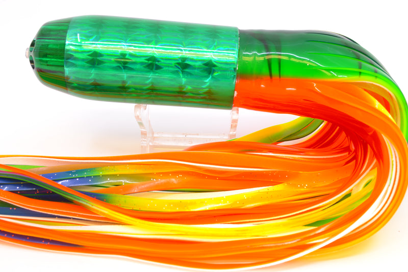 Jackpot Lures Green Rainbow 5-Hole Medium Torpedo 12" 15oz Triple Skirted Guacamaya