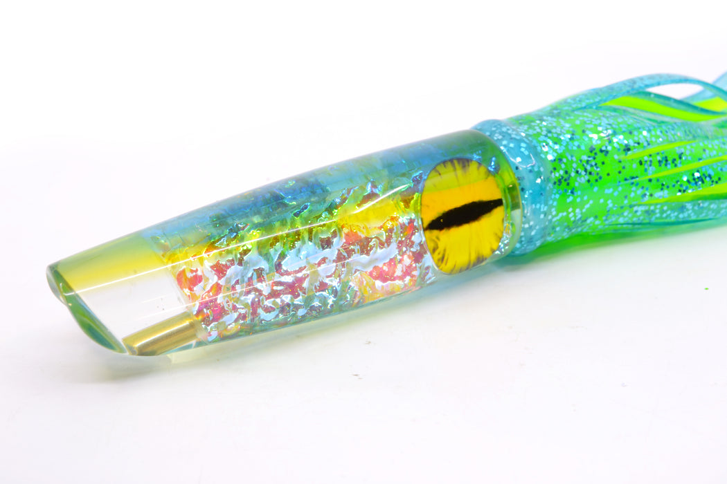 Coggin Lures Ice Rainbow Dichro Ice Blue-Yellow Back Old Style Stick Swimmer 12" 8oz Skirted