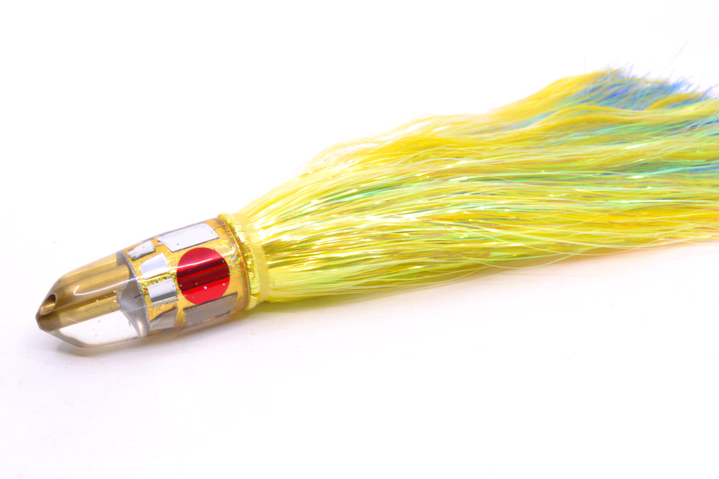 Tanigawa Lures Gold Aurora Cracked Glass 2-Hole Bullet 7" 6oz Flashabou Yellow/Blue