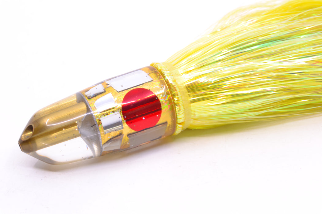 Tanigawa Lures Gold Aurora Cracked Glass 2-Hole Bullet 7" 6oz Flashabou Yellow/Blue