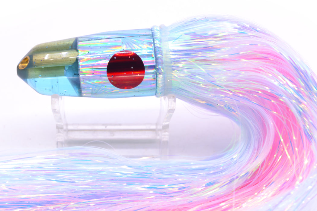 Tanigawa Lures Ice Blue Starburst Red Eyes 2-Hole Bullet 7" 6oz Flashabou Ice Blue/Pink