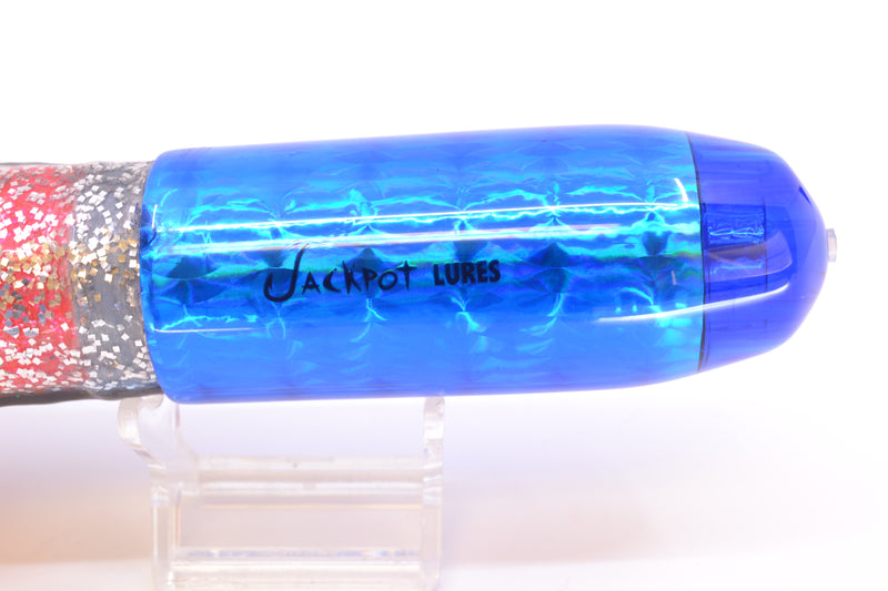 Jackpot Lures Blue Rainbow 5-Hole Medium Torpedo 12" 15oz Triple Skirted Black & Blue-Silver Bars