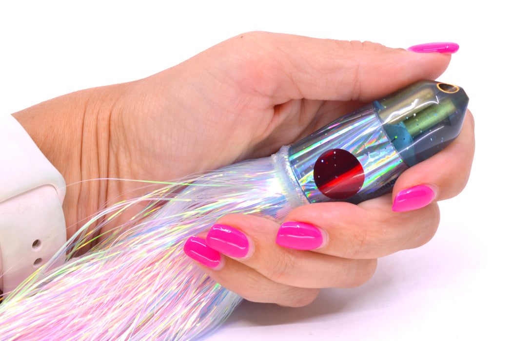 Tanigawa Lures Ice Blue Starburst Red Eyes 2-Hole Bullet 7" 6oz Flashabou Ice Blue/Pink
