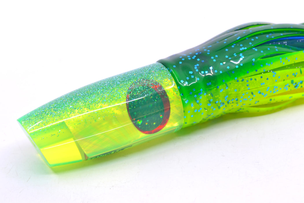 TANTRUM Lures Chartreuse MOP Ice Blue Back Medium Plunger 9" 5oz Skirted Mahi