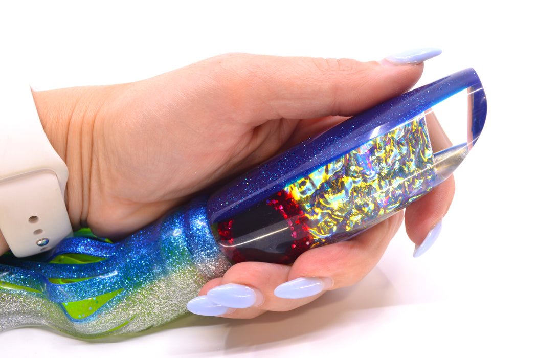 Coggin Lures Ice Rainbow Dichro Blue Back Enticer Swimmer 12" 7oz Skirted Blue-Silver