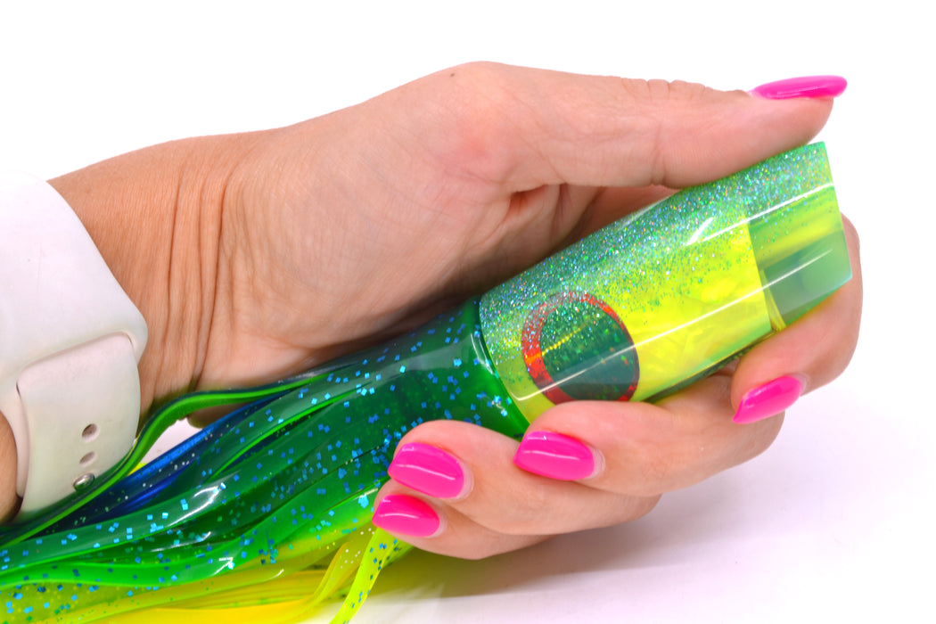 TANTRUM Lures Chartreuse MOP Ice Blue Back Medium Plunger 9" 5oz Skirted Mahi