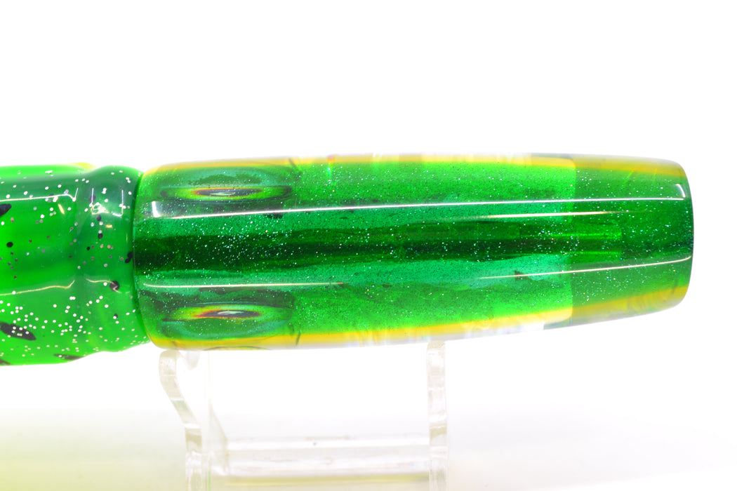 Coggin Lures Ice Rainbow Dichro Green-Yellow Back Enticer Swimmer 12" 7oz Skirted