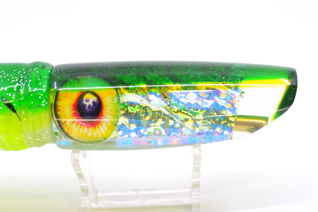 Coggin Lures Ice Rainbow Dichro Green-Yellow Back Enticer Swimmer 12" 7oz Skirted