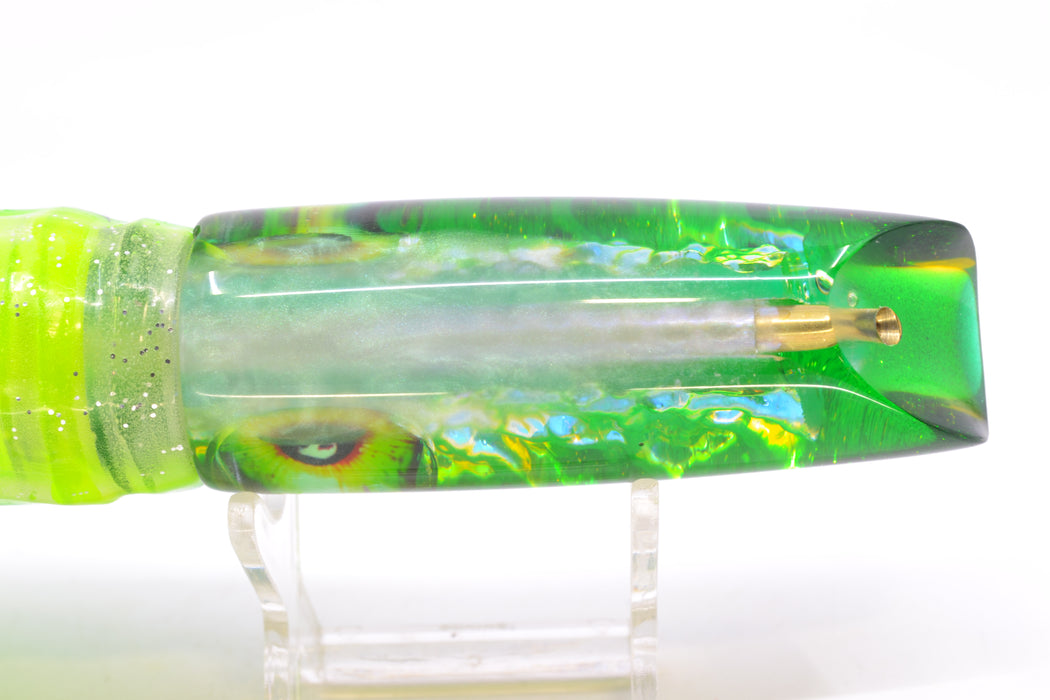 Coggin Lures Ice Rainbow Dichro Green-Yellow Back Enticer Swimmer 12" 7oz Skirted