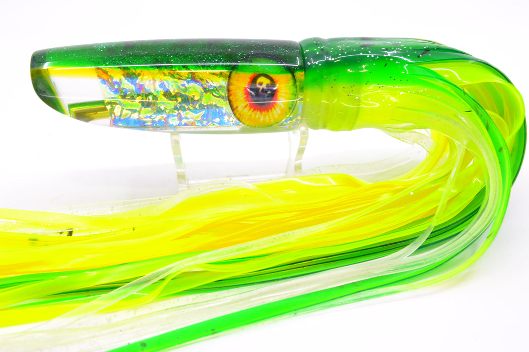 Coggin Lures Ice Rainbow Dichro Green-Yellow Back Enticer Swimmer 12" 7oz Skirted
