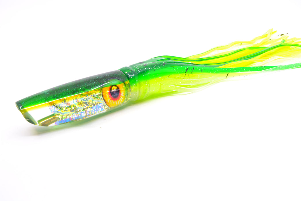 Coggin Lures Ice Rainbow Dichro Green-Yellow Back Enticer Swimmer 12" 7oz Skirted
