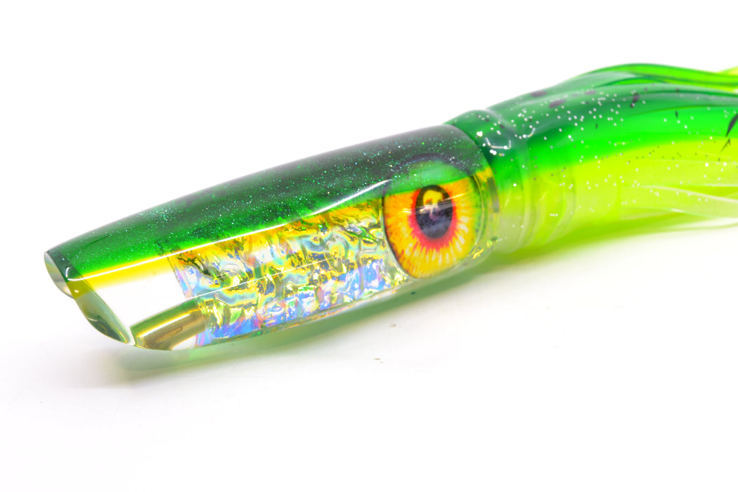 Coggin Lures Ice Rainbow Dichro Green-Yellow Back Enticer Swimmer 12" 7oz Skirted