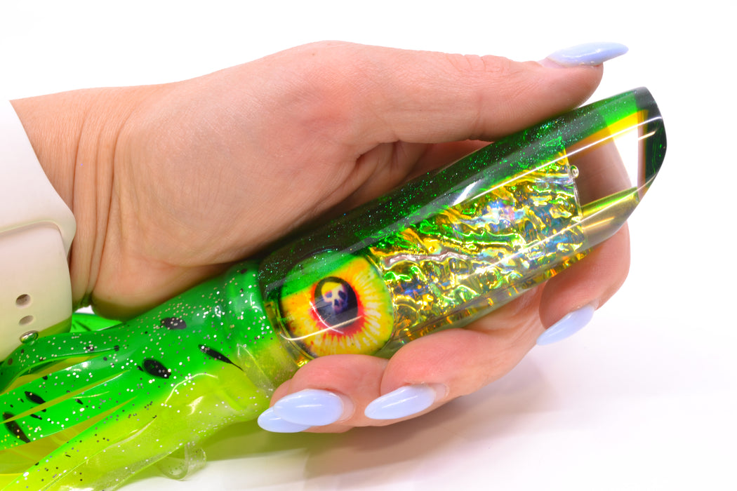 Coggin Lures Ice Rainbow Dichro Green-Yellow Back Enticer Swimmer 12" 7oz Skirted