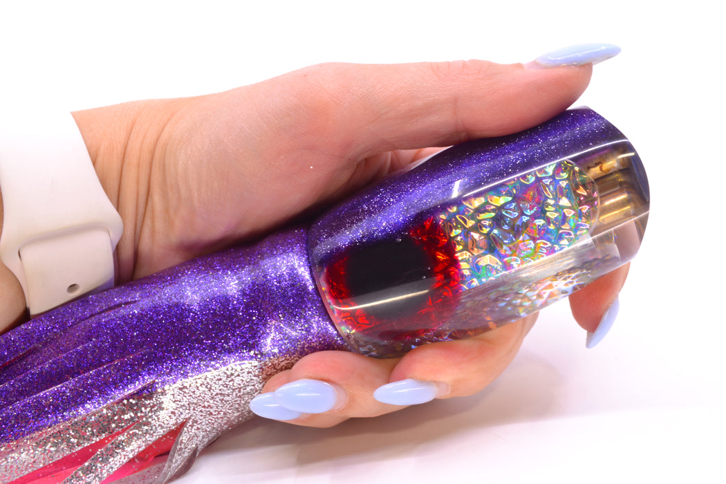 Coggin Lures Ice Rainbow Dichro Purple Back 4-Hole Tado Mauna Loa Scoop 12" 9oz Skirted