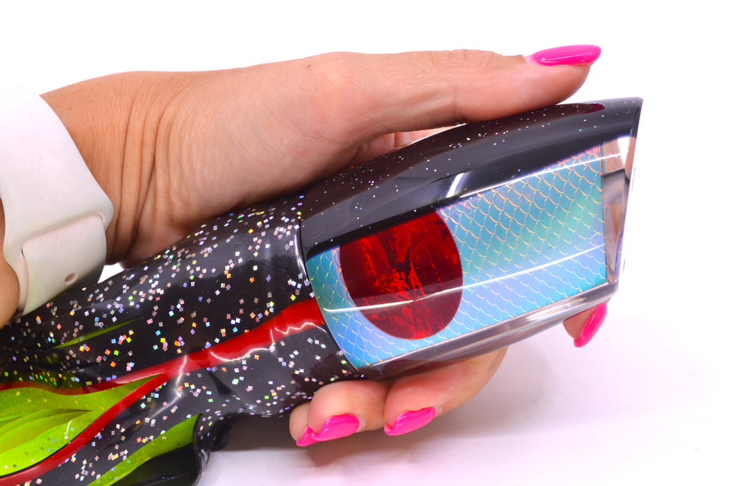 TANTRUM Lures Rainbow Scale Black Back Kona Cut XL Bandit 14" 14.5oz Skirted Black/Rainbow
