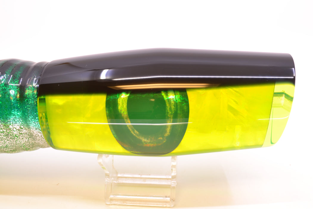 Moyes Lures Chartreuse MOP Black Back Razo Teaser 16" 29oz Skirted Green Aurora GZE