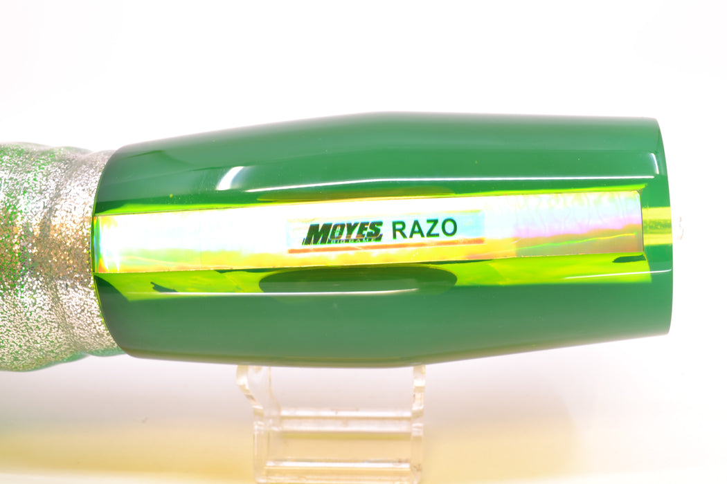 Moyes Lures Chartreuse MOP Black Back Razo Teaser 16" 29oz Skirted Green Aurora GZE