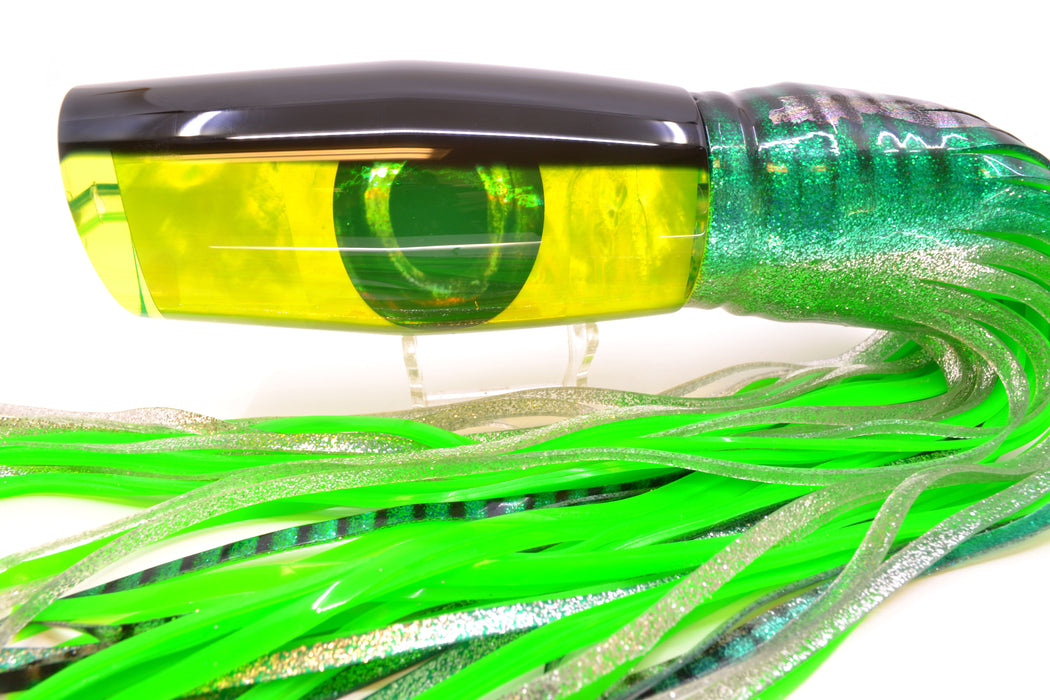 Moyes Lures Chartreuse MOP Black Back Razo Teaser 16" 29oz Skirted Green Aurora GZE