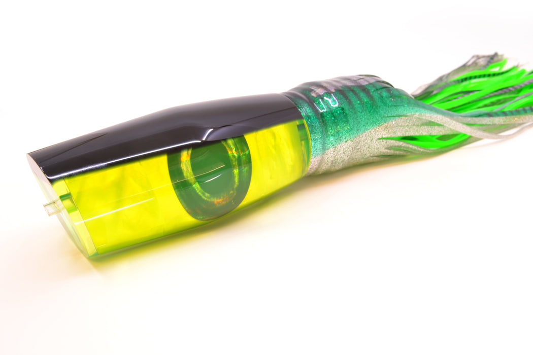 Moyes Lures Chartreuse MOP Black Back Razo Teaser 16" 29oz Skirted Green Aurora GZE