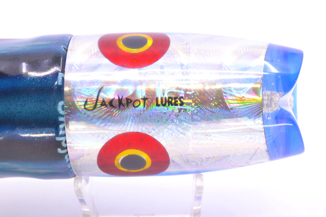 Jackpot Lures Silver Rainbow Blue Back Cameltoe 14" 10.6oz Fire Tailz Vinyl Skipjack