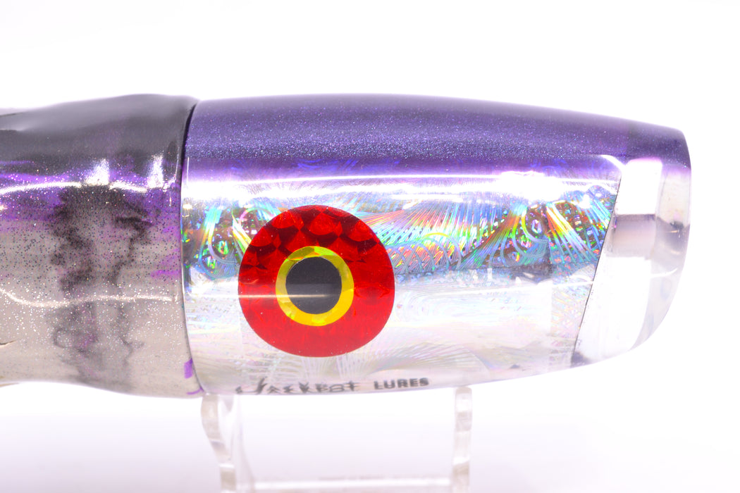 Jackpot Lures Silver Rainbow Purple Back Cameltoe 14" 10.6oz Fire Tailz Vinyl Purple Drip