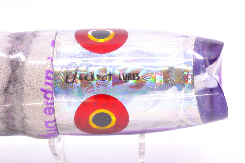 Jackpot Lures Silver Rainbow Purple Back Cameltoe 14" 10.6oz Fire Tailz Vinyl Purple Drip