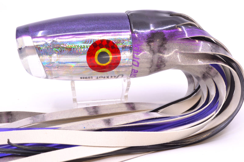 Jackpot Lures Silver Rainbow Purple Back Cameltoe 14" 10.6oz Fire Tailz Vinyl Purple Drip