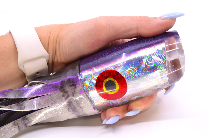 Jackpot Lures Silver Rainbow Purple Back Cameltoe 14" 10.6oz Fire Tailz Vinyl Purple Drip