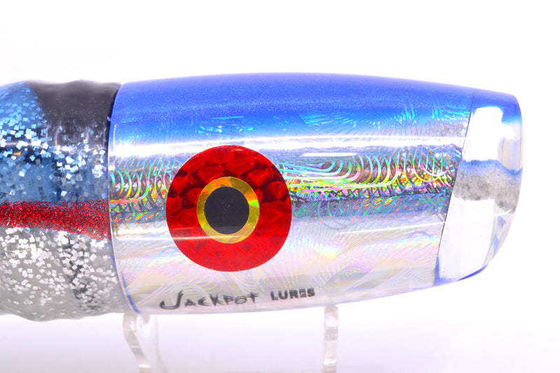 Jackpot Lures Silver Rainbow Swirl Blue Back Cameltoe 14" 10.7oz Skirted Blue & Black Bars