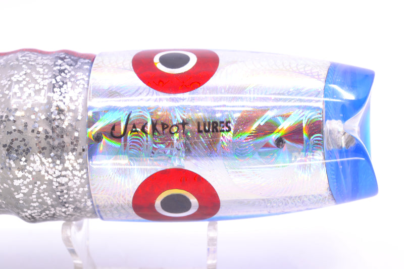 Jackpot Lures Silver Rainbow Swirl Blue Back Cameltoe 14" 10.7oz Skirted Blue & Black Bars
