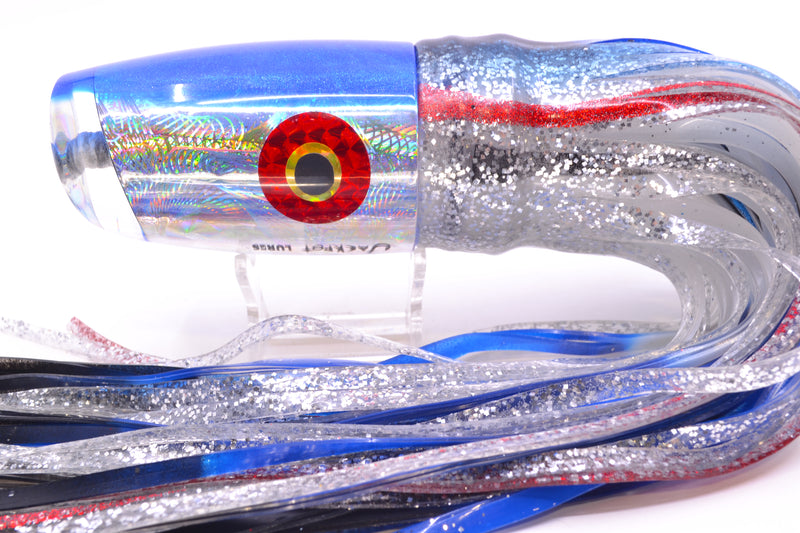Jackpot Lures Silver Rainbow Swirl Blue Back Cameltoe 14" 10.7oz Skirted Blue & Black Bars