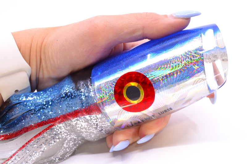 Jackpot Lures Silver Rainbow Swirl Blue Back Cameltoe 14" 10.7oz Skirted Blue & Black Bars
