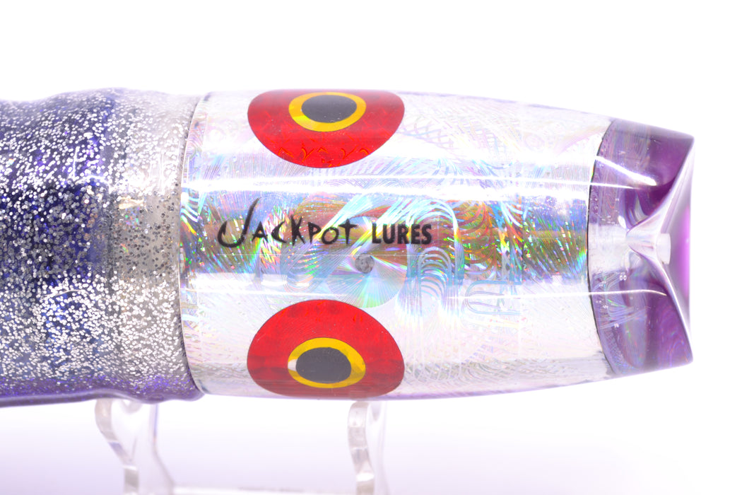 Jackpot Lures Silver Rainbow Swirl Purple Back Cameltoe 14" 10.7oz Skirted Purple-Silver