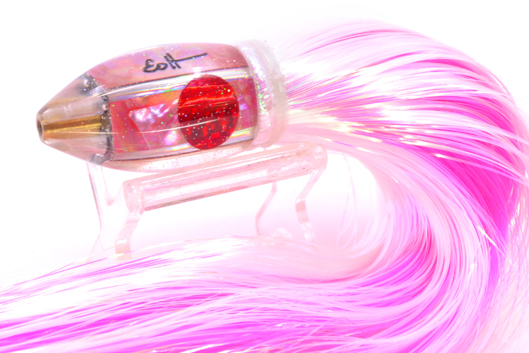 Marlin Magic Lures Pink MOP Red Eyes 4-Hole Teardrop AP Bullet 7" 2.8oz Strobez White