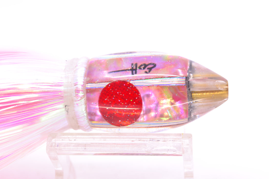 Marlin Magic Lures Pink MOP Red Eyes 4-Hole Teardrop AP Bullet 7" 2.8oz Strobez White