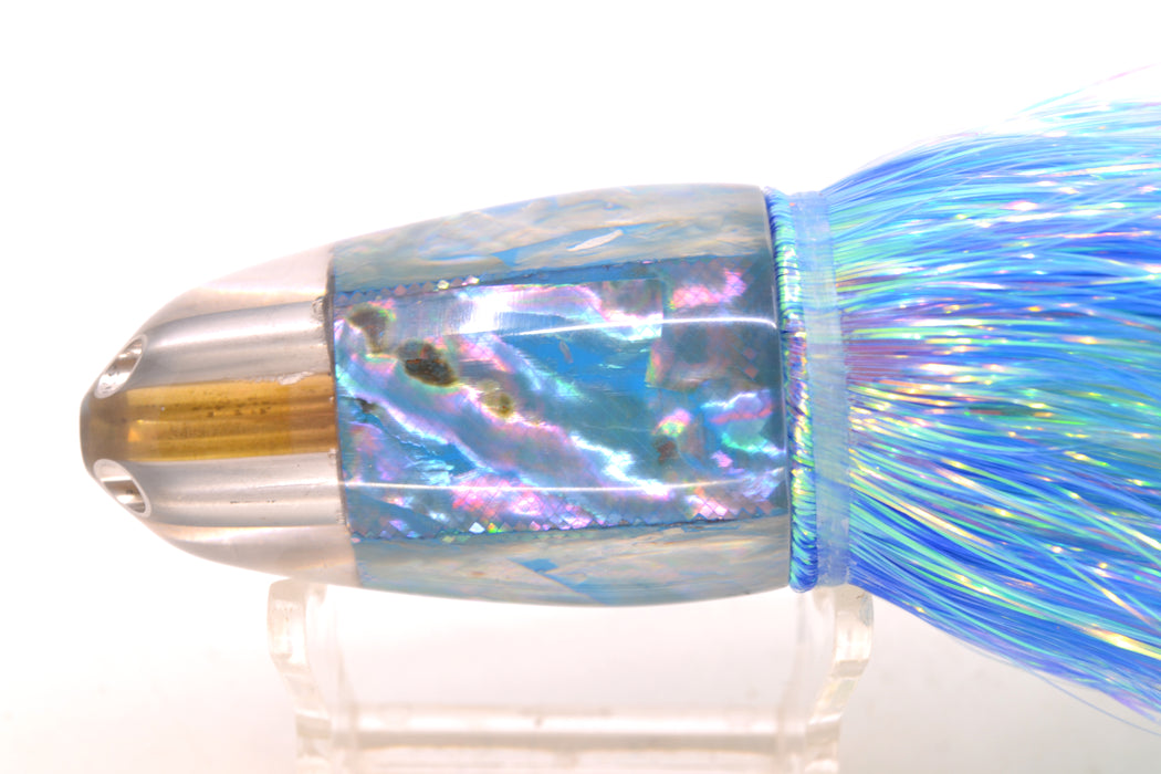Ali'i Kai Lures Blue Awabi Shell No Eyes UFO Jet 9"+ 6.5oz Flashabou Blue-Ice Blue/Green