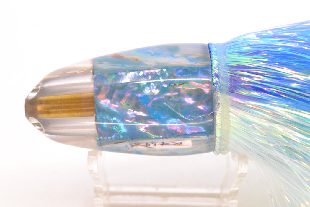 Ali'i Kai Lures Blue Awabi Shell No Eyes UFO Jet 9"+ 6.5oz Flashabou Blue-Ice Blue/Green