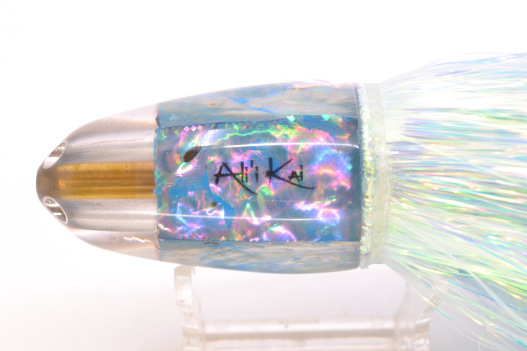 Ali'i Kai Lures Blue Awabi Shell No Eyes UFO Jet 9"+ 6.5oz Flashabou Blue-Ice Blue/Green
