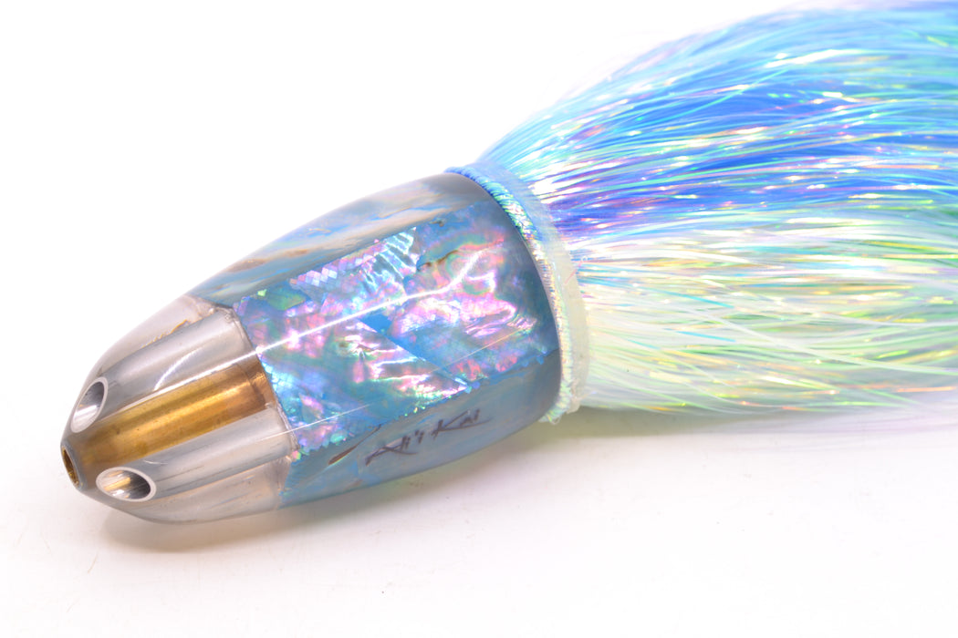 Ali'i Kai Lures Blue Awabi Shell No Eyes UFO Jet 9"+ 6.5oz Flashabou Blue-Ice Blue/Green