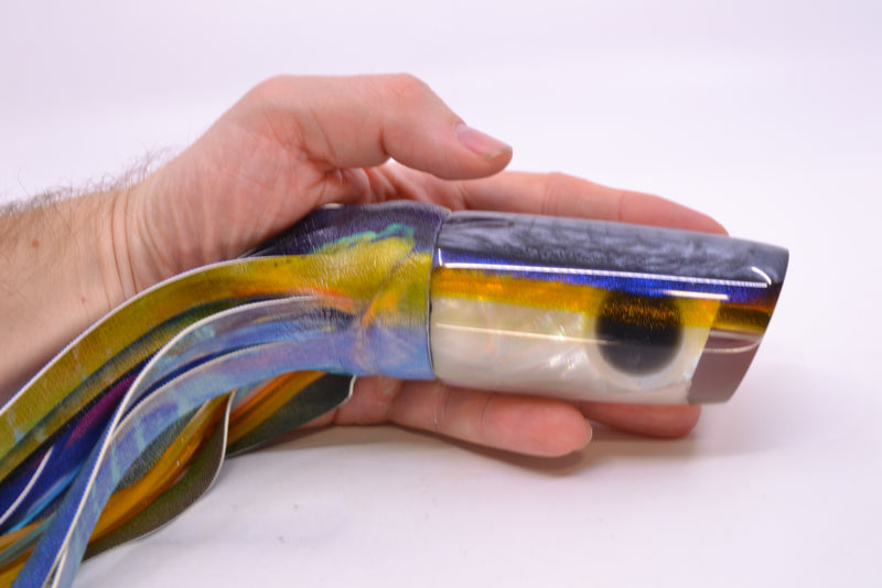 Ali'i Kai Lures White MOP Gray-Blue-Yellow Back Nifty 50 14" 9oz ALV Vinyl Yellowfin