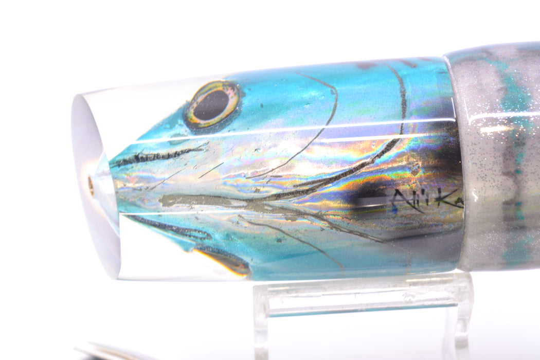 Ali'i Kai Lures Bonito Fish Head Nifty 50 14" 9.2oz Fire Tailz Vinyl Blue Drip