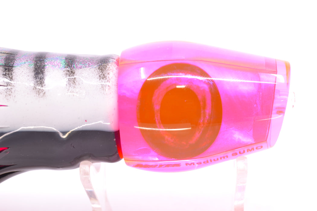 Moyes Lures Pink MOP Taxi Eyes Medium Sumo 12" 6.8oz Skirted White Aurora-Black/Pink GZE