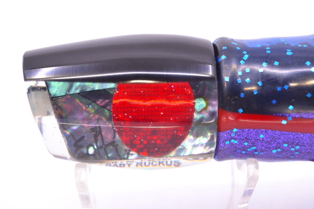 Marlin Magic Lures Blue-Purple Abalone Black Back Red Eyes Baby Ruckus 10" 6.5oz Skirted