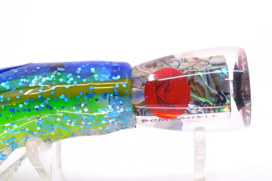 Bonze Lures Paua Shell Red Eyes Bombshell 5" 1.4oz Skirted Blue-Yellow Line-Silver GZE