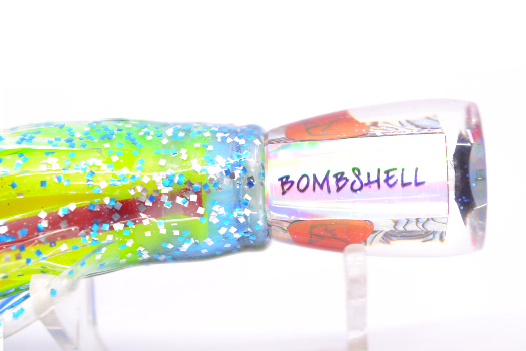 Bonze Lures Paua Shell Red Eyes Bombshell 5" 1.4oz Skirted Blue-Yellow Line-Silver GZE