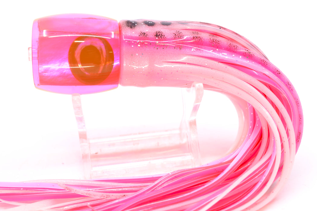 Moyes Lures Pink MOP Taxi Eyes Large Tang 9" 3oz Skirted White-Black Dots-Pink Line